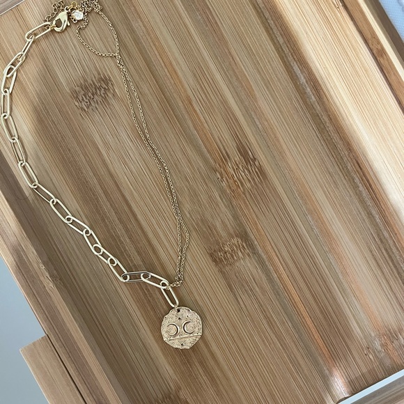 Dainty Moon Star Necklace, Gold Medallion Coin, Gold Oval/Rolo Chain Necklace - Picture 8 of 10